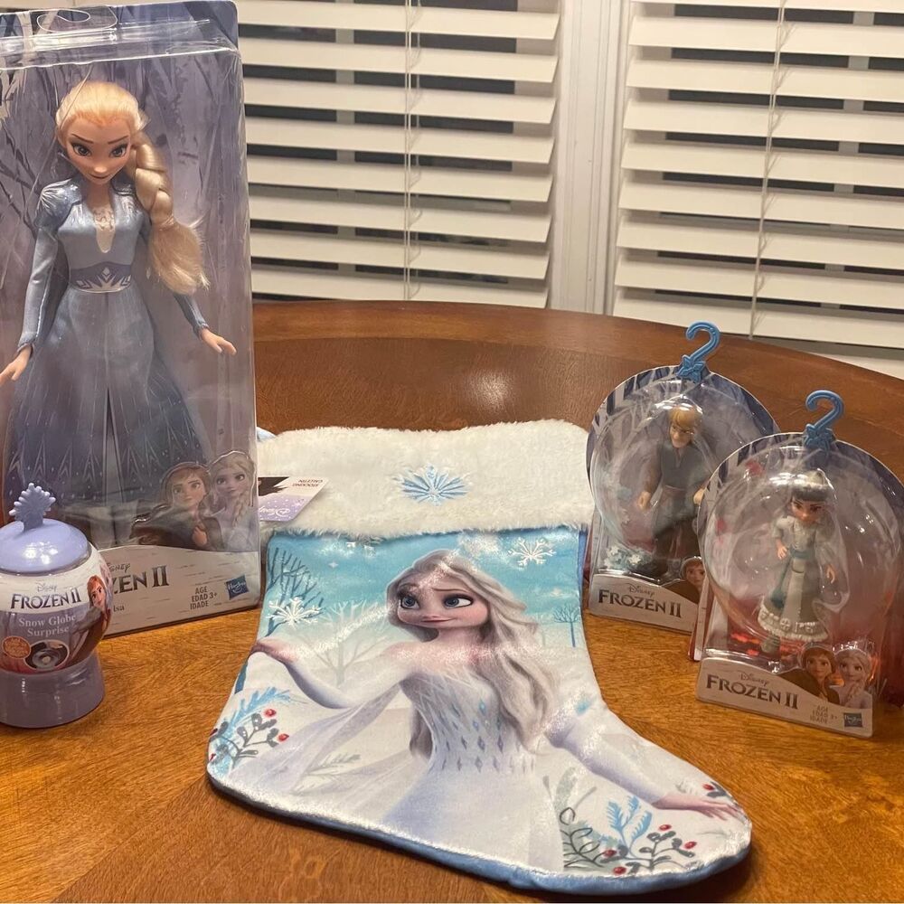 Disney Frozen Christmas Stocking w/ Elsa Doll Snowglobe + Kristoff & Honeymaren